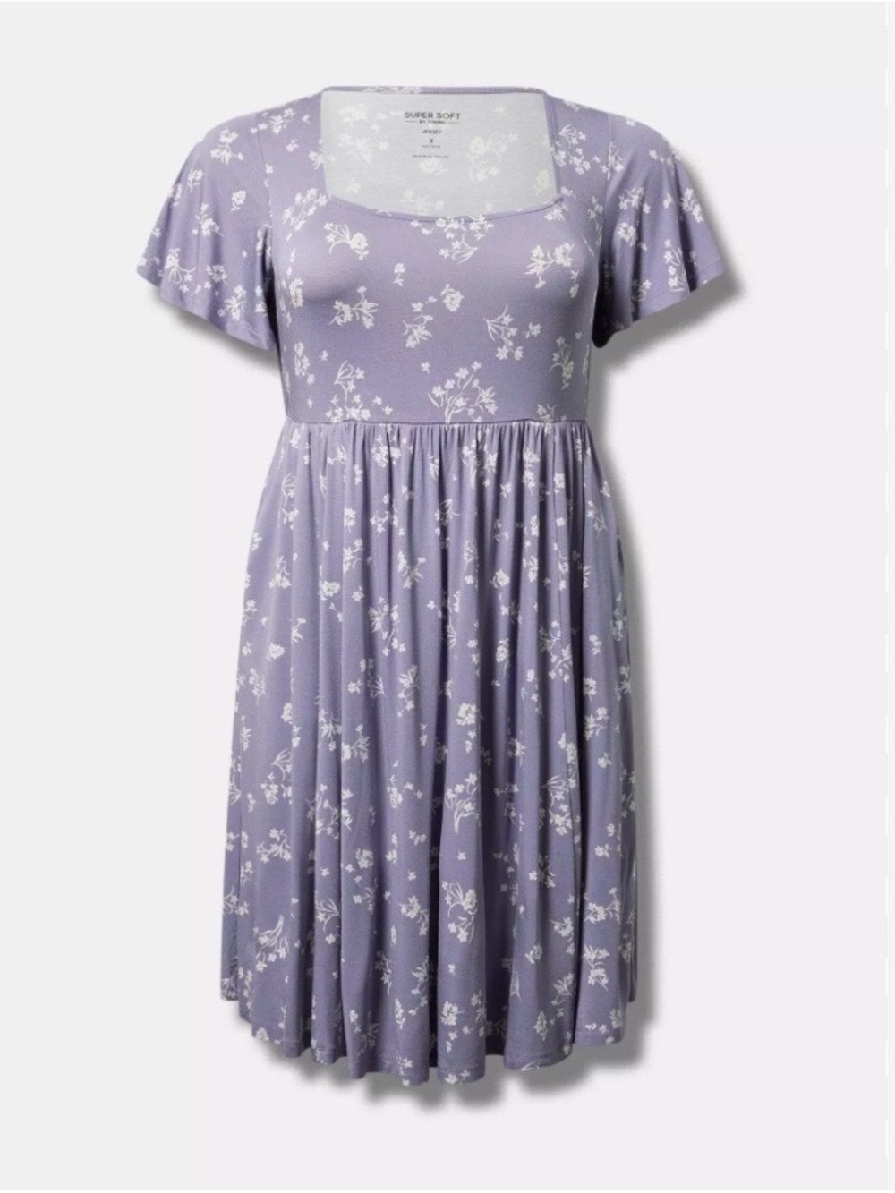 Torrid Lavender Floral Square Neck Flutter Sleeve Dress- Size 1X